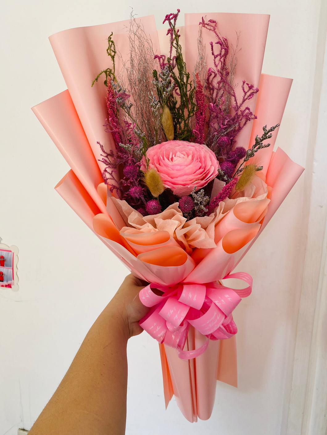 Pink Dried Fossilized Flower bouquet